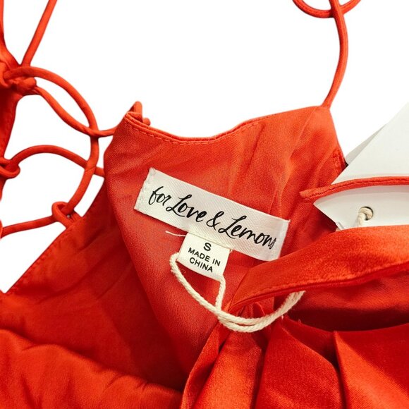 For Love & Lemons Anisa Asymmetrical Fringe Silk Midi Dress, Red, Size Small,NWT - Picture 9 of 12